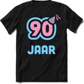 90 Jaar Feest kado T-Shirt Heren / Dames - Perfect Verjaardag Cadeau Shirt - Licht Blauw / Licht Roze - Maat S