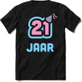 21 Jaar Feest kado T-Shirt Heren / Dames - Perfect Verjaardag Cadeau Shirt - Licht Blauw / Licht Roze - Maat 3XL