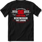 96 Jaar Legend - Feest kado T-Shirt Heren / Dames - Wit / Rood - Perfect Verjaardag Cadeau Shirt - grappige Spreuken, Zinnen en Teksten. Maat 3XL