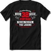 32 Jaar Legend - Feest kado T-Shirt Heren / Dames - Wit / Rood - Perfect Verjaardag Cadeau Shirt - grappige Spreuken, Zinnen en Teksten. Maat 3XL