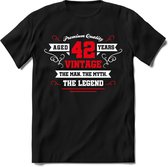 42 Jaar Legend - Feest kado T-Shirt Heren / Dames - Wit / Rood - Perfect Verjaardag Cadeau Shirt - grappige Spreuken, Zinnen en Teksten. Maat XXL