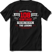 108 Jaar Legend - Feest kado T-Shirt Heren / Dames - Wit / Rood - Perfect Verjaardag Cadeau Shirt - grappige Spreuken, Zinnen en Teksten. Maat XXL