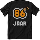 86 Jaar Feest kado T-Shirt Heren / Dames - Perfect Verjaardag Cadeau Shirt - Goud / Zilver - Maat S