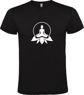 Zwart T shirt met print van " Boeddha in cirkel op lotusbloem " print Wit size XXXL
