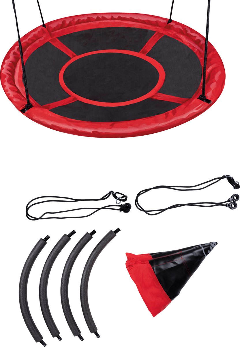 Nestschommel - Schotelschommel voor Buiten - Ø110cm - Draagkracht van 150 KG - Ronde Schommel - Zwart/Rood