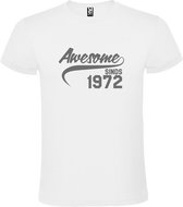 Wit T-shirt ‘Awesome Sinds 1972’ Zilver Maat L