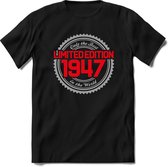 1947 Limited Edition | Feest Kado T-Shirt Heren - Dames | Zilver - Rood | Perfect Verjaardag Cadeau Shirt | Grappige Spreuken - Zinnen - Teksten | Maat M