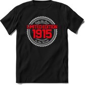 1915 Limited Edition | Feest Kado T-Shirt Heren - Dames | Zilver - Rood | Perfect Verjaardag Cadeau Shirt | Grappige Spreuken - Zinnen - Teksten | Maat M