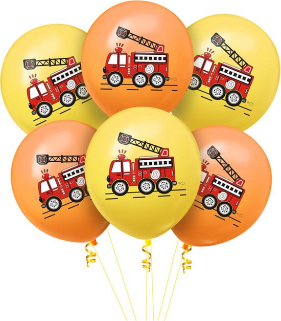 Brandweer - Ballonnen - vuur - brandweerauto - brandweerman - sirene - kinderfeestje - versiering - partijtje - feest - geel - oranje - Set van 6