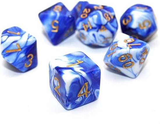 Thumbnail van een extra afbeelding van het spel DnD dice set - Inclusief velvet bewaarzakje - Smoke series - Moon Blue - Dungeons and Dragons dobbelstenen