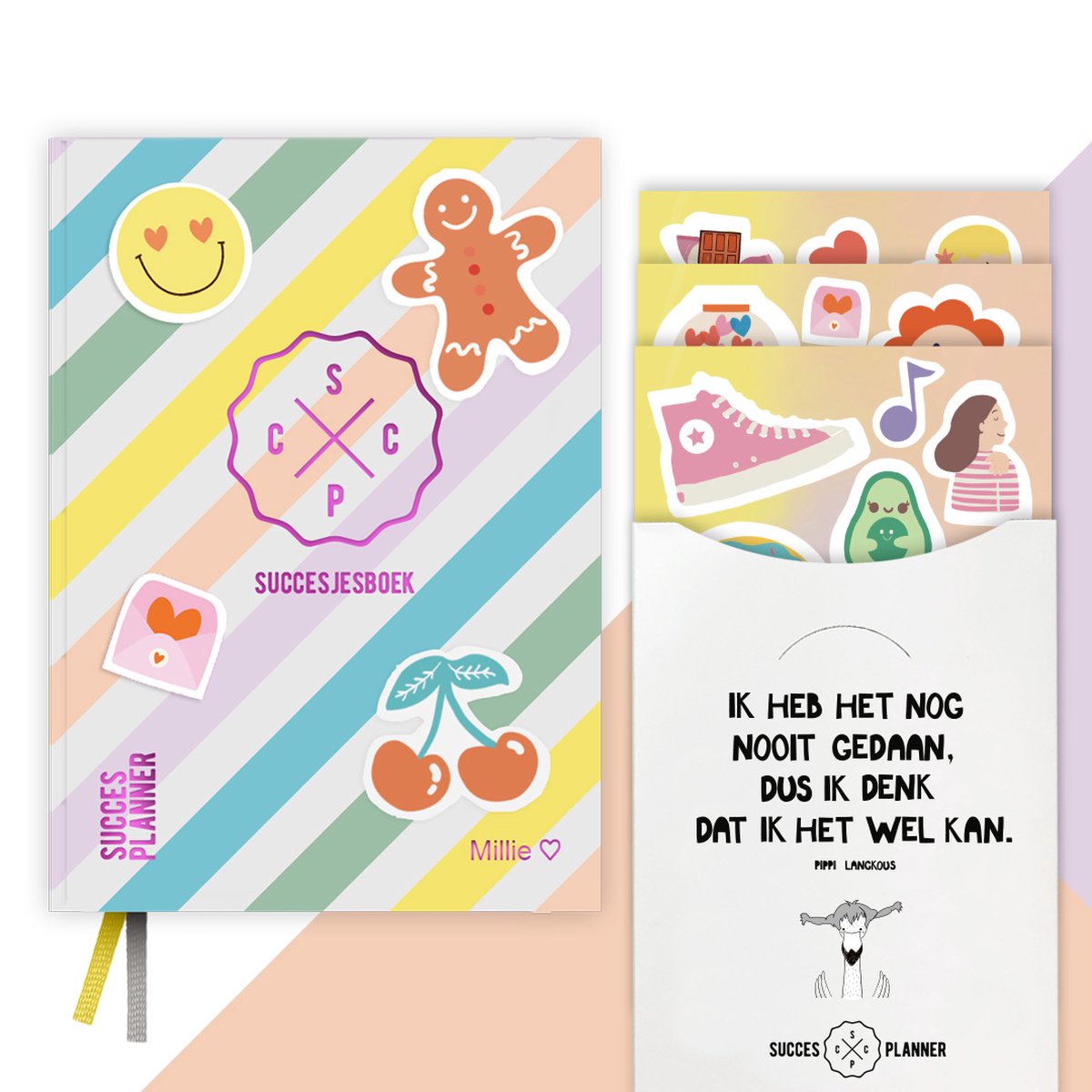 Succesjesboek Combipakket Pastel fun - invulboek dagboek - Inclusief stickerset - van 6 tot 12 jaar