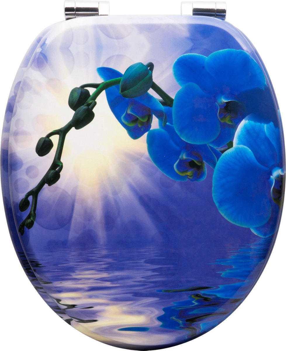 Kamyra® Antibacteriële Toiletbril met Softclose & Print - Toiletbrillen, WC Bril, Brillen, Toiletzitting - Blauwe Orchidee - 43.8x37.8 cm