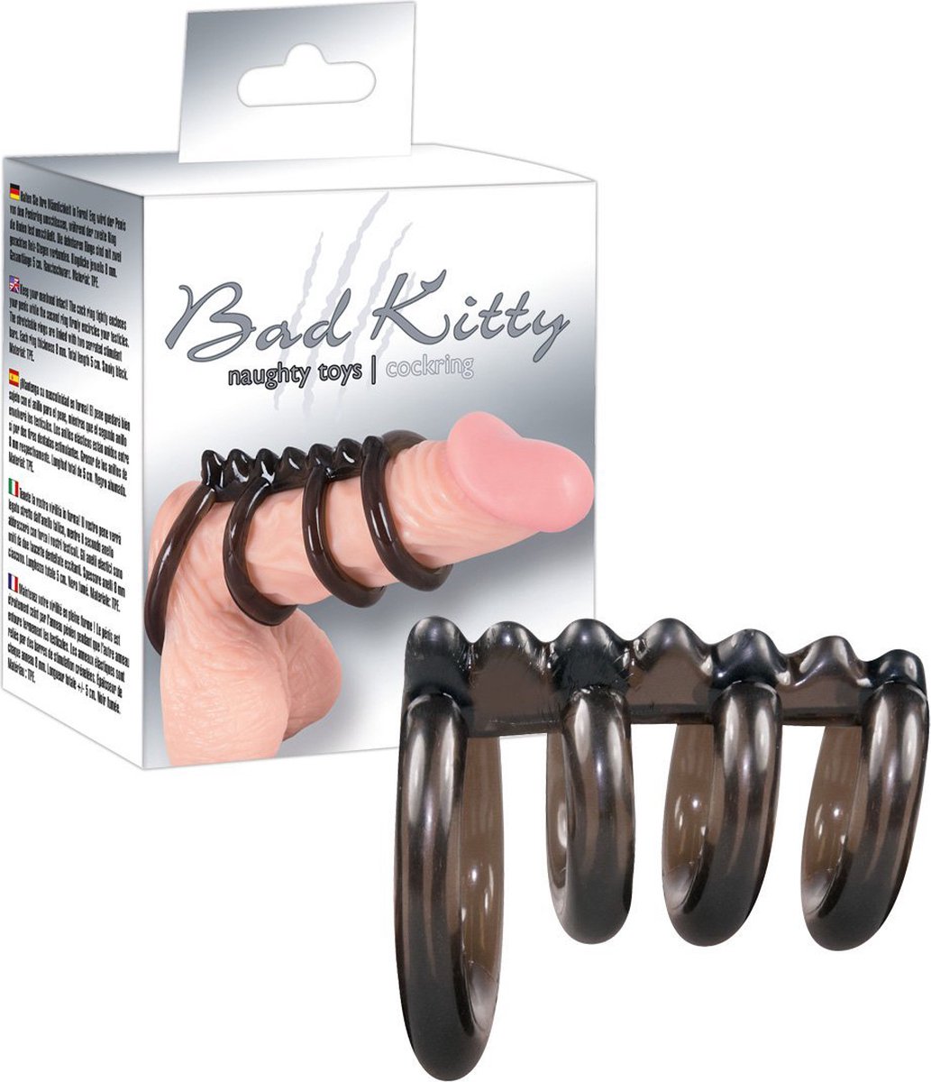 Goedkoopste Bad Kitty – Rekbare Penisringen voor Skelet Uiterlijk en Clitoris Stimulatie tijdens Penetratie – Zwart