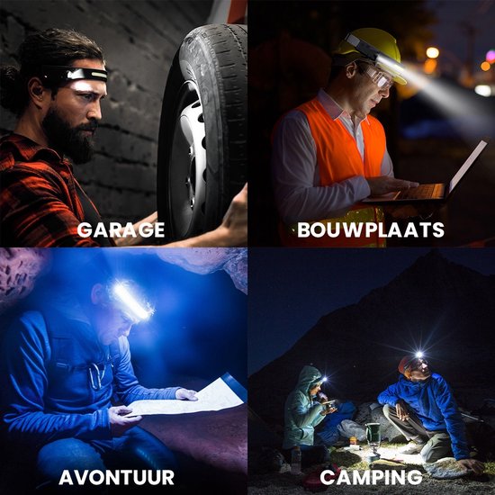 K-NATICS LED Hoofdlamp - USB-C oplaadbaar - Bewegingssensor - 230° en 5 lichtstanden - 500 Lumen - Waterdicht - 2 Jaar Garantie!