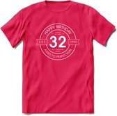 32th Happy Birthday T-shirt | Vintage 1990 Aged to Perfection | 32 jaar verjaardag cadeau | Grappig feest shirt Heren – Dames – Unisex kleding | - Roze - M