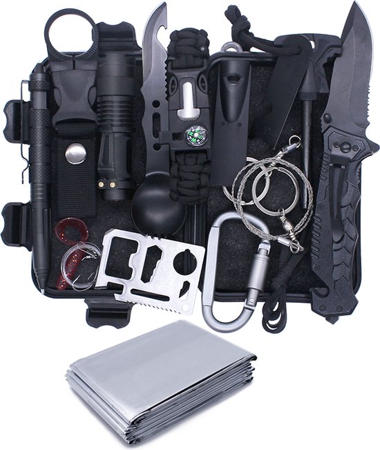 Kit de survie 18 en 1 kit de survie d'urgence en plein air avec couteau  lampe de poche pour camping bushcraft randonnée chasse