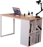 Kamyra® Bureau met Opslagruimte - Slaapkamer, Studeerkamer, Woonkamer - Werk, School - Hout en Metaal - 60x120x75- Licht Eiken en Wit