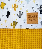 Wiegdeken 75 x 100 cm - Oker Geel met Cactus Print - 100% Katoen - Glam Baby - Wafelkatoen