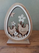 Pasen- Kippen in houten ei-Hout-H22cm