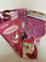 versierpakketje roze voor 1e heilige communie ballonnen-vlaggenlijn-letterslinger