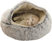 Pluche Kattenmand 2-in-1 - Kattenhuis - Poezenmand Fluffy - Kattenhuisje Binnen - Kattenkussen - Poezenmandje - Hondenhuis - 50x50CM - Grijs