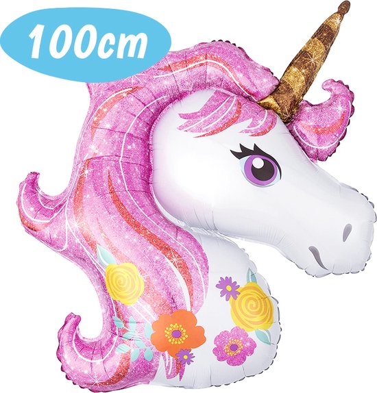 Unicorn Ballon XXL - Eenhoorn Versiering - Helium Folieballon - Happy Birthday Decoratie - Verjaardag Feest Ballonnen - Kinderfeestje - Paarden Spullen Cadeau - Pony Meisje - Paardenspullen – Balloon - Inclusief Opblaasrietje - Roze - 100 cm