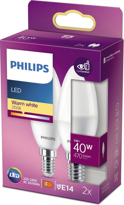 Philips Ampoule LED Bougie Intelligente E14 2P
