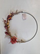 Droogbloemen krans - decoratie droogbloemen - zwart metaal - 40cm