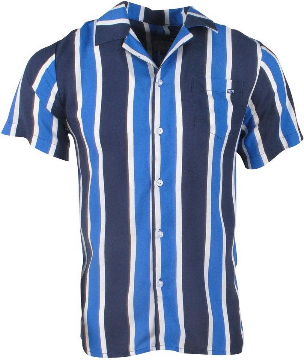 MZ72 - Heren Korte Mouw Overhemd - Chopup - Gestreept - Blauw