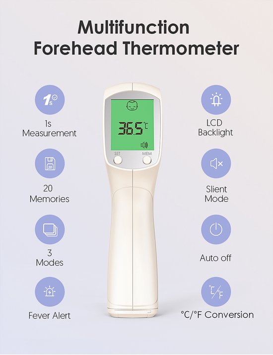 HYLOGY HT60 Thermometer voor Volwassenen Digitaal - Infrarood Koortsthermometer Contactloze - Thermometer Lichaam Kinderen - Voorhoofd Thermometer Baby met Lcd Display - Hylogy