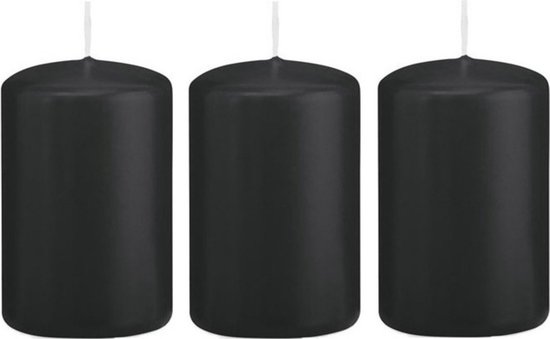6x Zwarte cilinderkaars/stompkaars 5 x 8 cm 18 branduren - Geurloze kaarsen - Woondecoraties