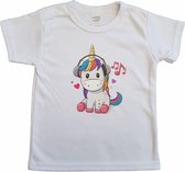 Wit baby shirt met eenhoorn met koptelefoon - maat 68 - unicorn, cadeautje, kraamcadeau, grappig, geschenk, baby, tekst, muziek