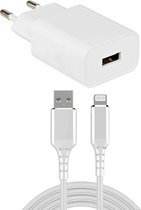 USB lader + Lightning kabel - USB A naar Lightning - 2.0 - Nylon mantel - Wit - 0.5 meter - Allteq