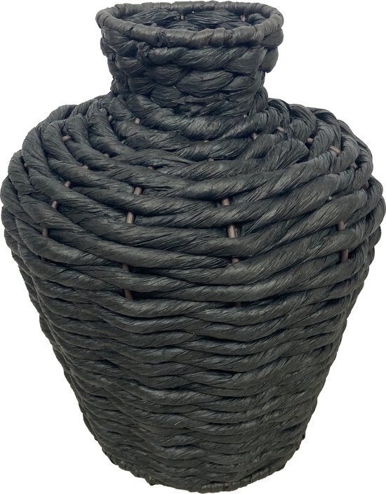 Cozy Ibiza-Vase-nature -corde-papier-rond- noir 27 cm