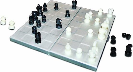 Thumbnail van een extra afbeelding van het spel Reis schaak spel, magnetisch, opklapbaar- afm 14 x 14 cm