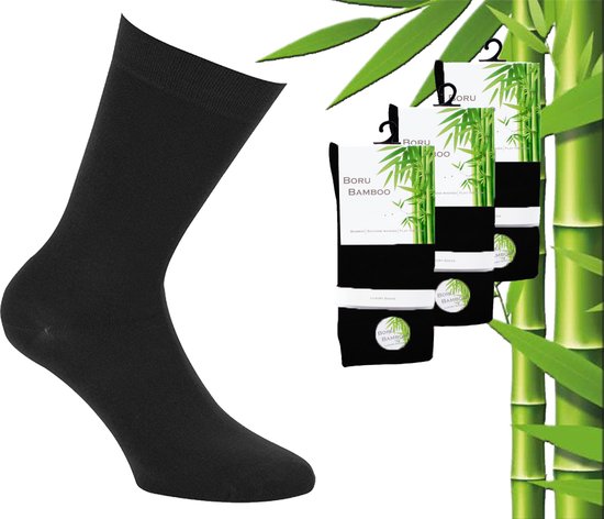 3 Paar Boru Bamboo Sokken - Bamboe - Zwart - Maat 43-45