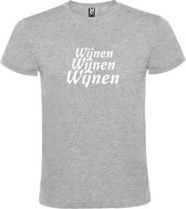 Grijs  T shirt met  print van "Wijnen Wijnen Wijnen " print Wit size S