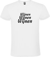 Wit  T shirt met  print van "Wijnen Wijnen Wijnen " print Zwart size XS