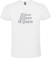 Wit  T shirt met  print van "Wijnen Wijnen Wijnen " print Zilver size S