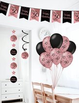 FastGoods 50 jaar verjaardag feestpakket | Feest versiering | Feest 50 jaar rosé/zwart | Happy Birthday | Abraham/ Sarah