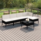 6-delige Loungeset met kussens poly rattan zwart