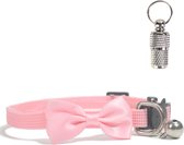 Kattenhalsband met strikje en belletje - Inclusief adreskoker - Verstelbaar - 19 / 32 cm - Kattenbandje - Halsband kat - Cat - Kitten - Katten halsband - Licht roze
