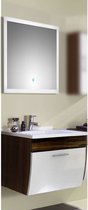 Wastafelset badkamermeubel hoogglans wit, notelaar, 70cm wastafel, LED spiegel