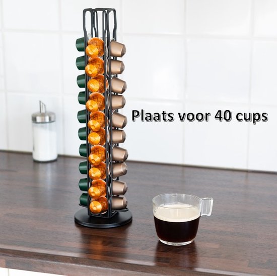 Capsulehouder - Nespresso - Cuphouder - Voor 40 cups -Koffiecups houder - Zwart - 360° draaibaar - Merkloos