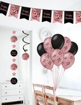 FastGoods 21 jaar verjaardag feestpakket | Feest versiering | Feest 21 jaar rosé/zwart | Happy Birthday