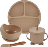 Siliconen babyservies kinderservies 4 delig - bord kom lepel drinkbeker - Klei
