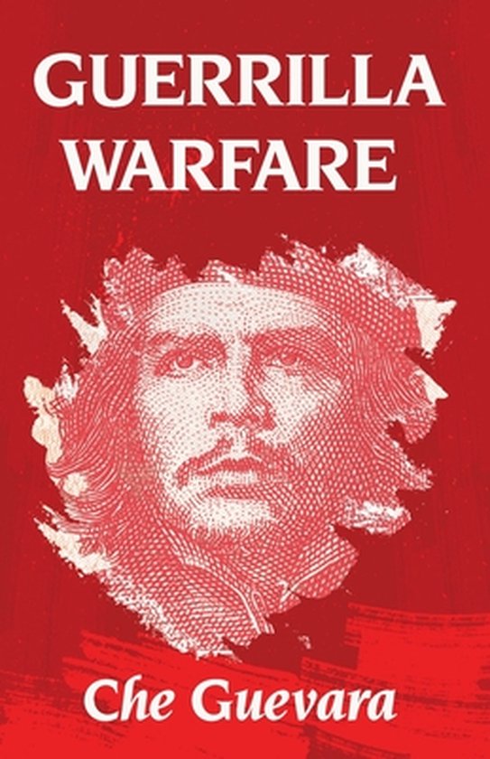 Boek "Guerrilla Warfare" met een rode achtergrond en een portret van Che Guevara.