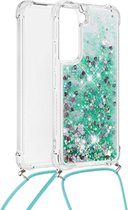 Lunso - Backcover hoes met koord - Samsung Galaxy S22 - Glitter Groen