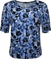 Pink Lady dames shirt blauw print KM v-hals - maat S