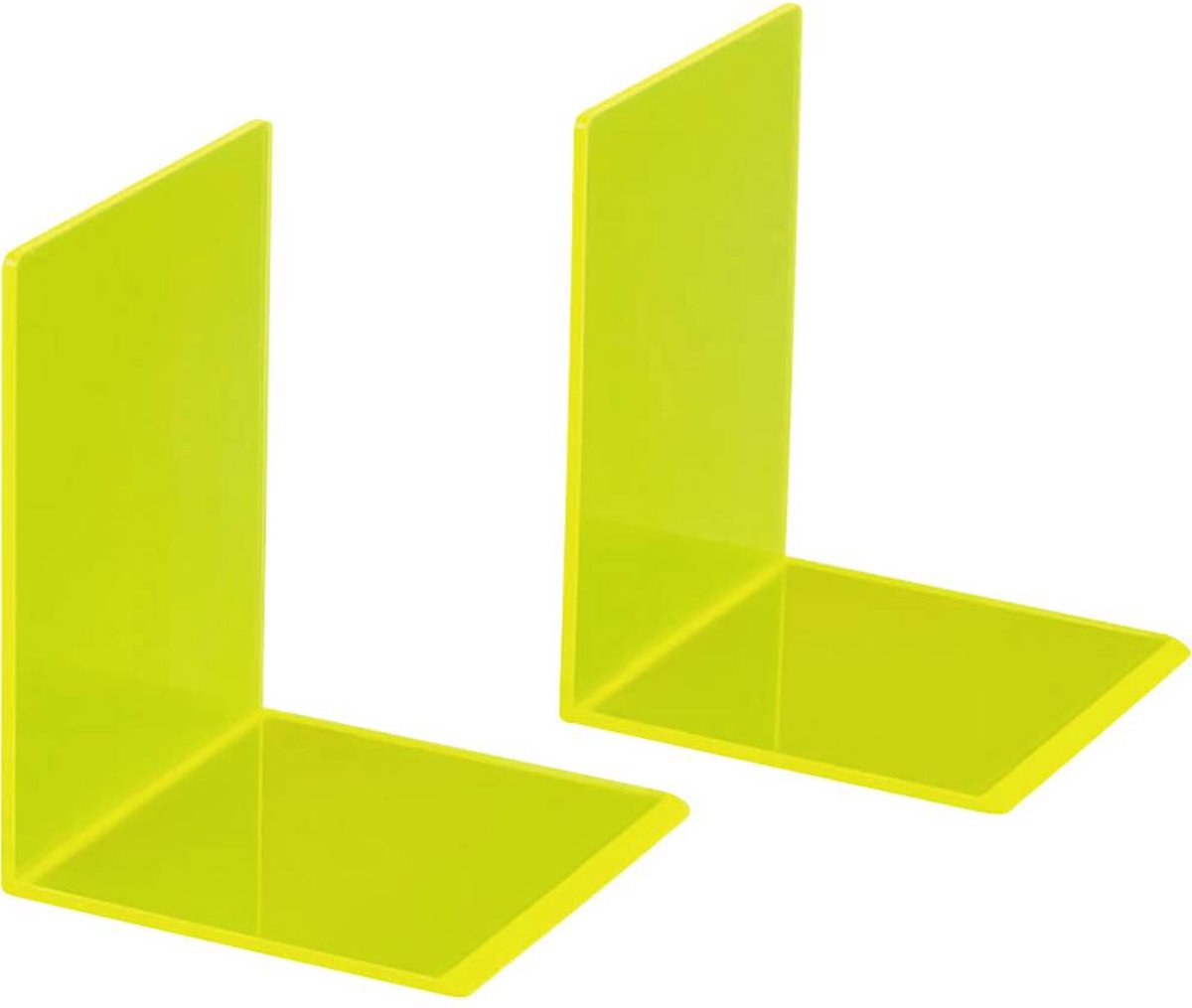 Boekensteun maul 10x10x13cm acryl neon geel | Set a 2 stuk
